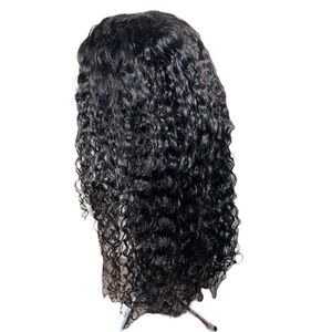 Natural Black Human Hair Water Wave Pre Cut Glueless 24 Inch Wig
